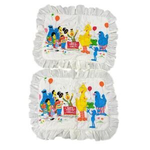 Vtg 80s Sesame Street 2 Pillow Shams Ernie Berts Pigeon Circus Retro Bedding